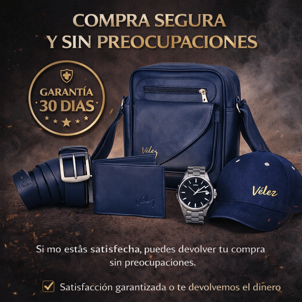 Combo X5 Velez - Gorra, Maletín, Correa, Reloj y Billetera Premium 🙎‍♂️