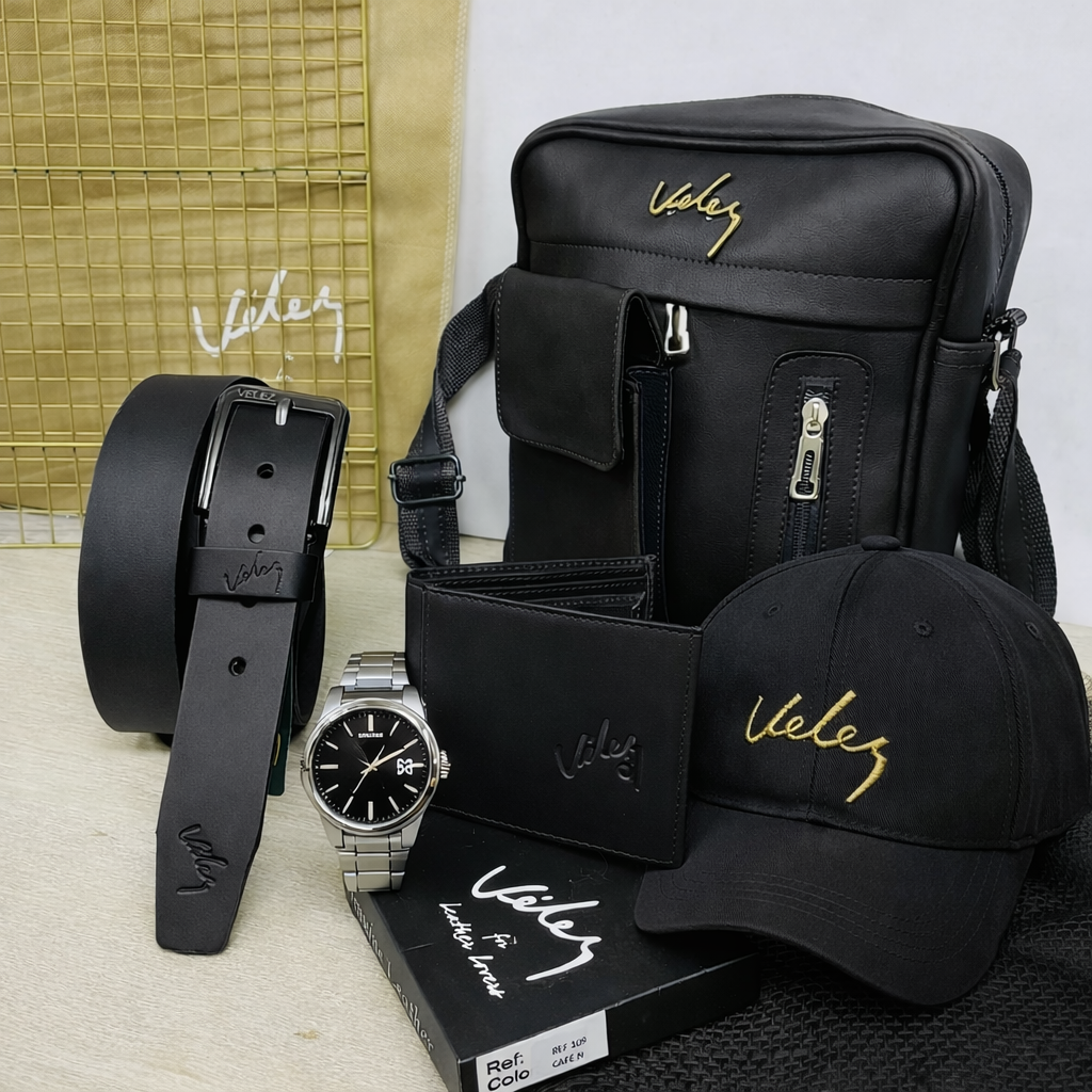 Combo X5 Velez - Gorra, Maletín, Correa, Reloj y Billetera Premium 🙎‍♂️